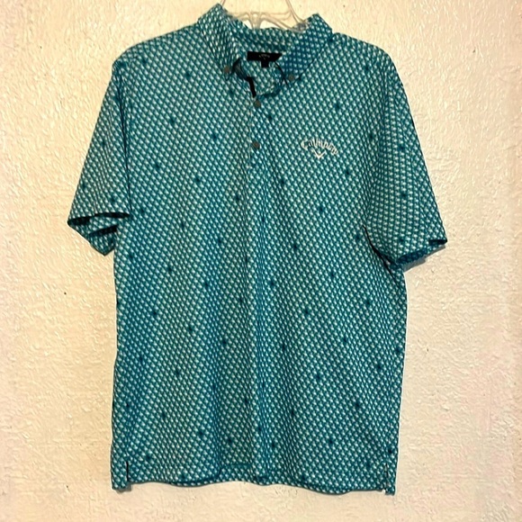 Callaway, turquoise flamingo, design button top, golf, shirt, size large - Picture 1 of 8